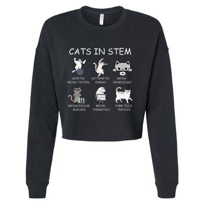 Funny Science Meme Cats In Stem Scientist Nerd Cat Lover Cropped Pullover Crew