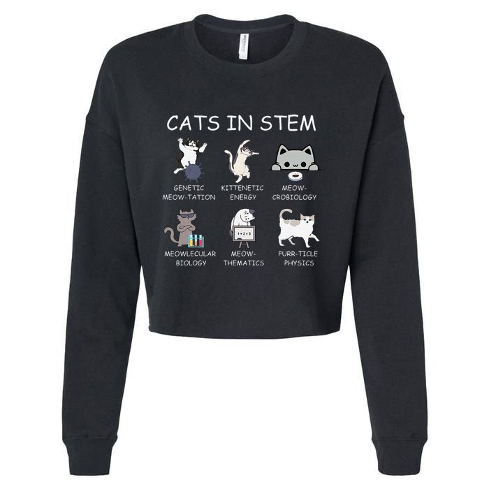 Funny Science Meme Cats In Stem Scientist Nerd Cat Lover Cropped Pullover Crew