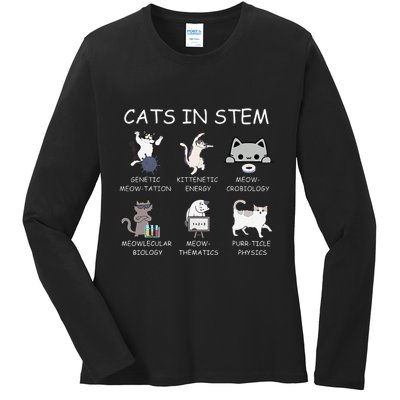 Funny Science Meme Cats In Stem Scientist Nerd Cat Lover Ladies Long Sleeve Shirt