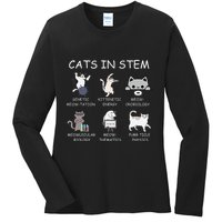 Funny Science Meme Cats In Stem Scientist Nerd Cat Lover Ladies Long Sleeve Shirt