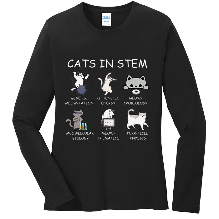 Funny Science Meme Cats In Stem Scientist Nerd Cat Lover Ladies Long Sleeve Shirt