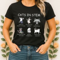Funny Science Meme Cats In Stem Scientist Nerd Cat Lover Womens T-Shirt