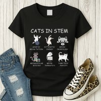 Funny Science Meme Cats In Stem Scientist Nerd Cat Lover Womens T-Shirt