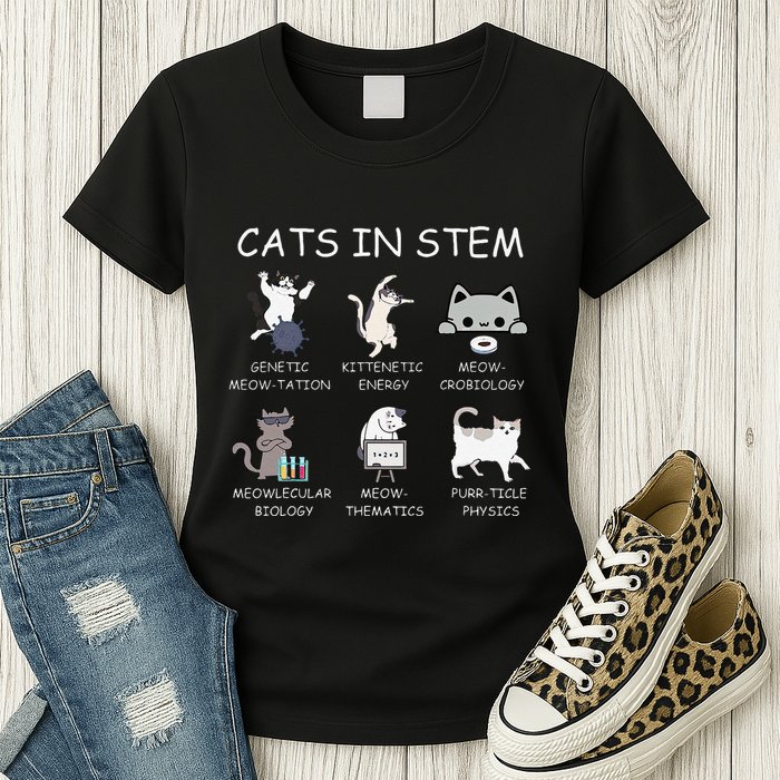 Funny Science Meme Cats In Stem Scientist Nerd Cat Lover Womens T-Shirt