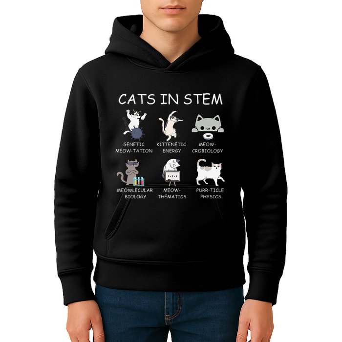 Funny Science Meme Cats In Stem Scientist Nerd Cat Lover Kids Hoodie
