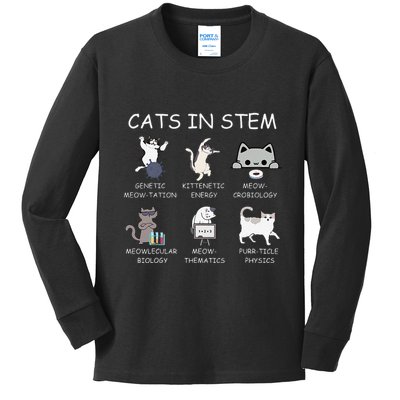 Funny Science Meme Cats In Stem Scientist Nerd Cat Lover Kids Long Sleeve Shirt