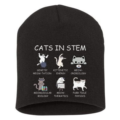 Funny Science Meme Cats In Stem Scientist Nerd Cat Lover Short Acrylic Beanie