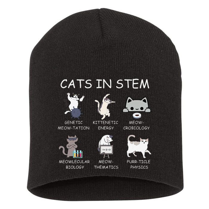 Funny Science Meme Cats In Stem Scientist Nerd Cat Lover Short Acrylic Beanie
