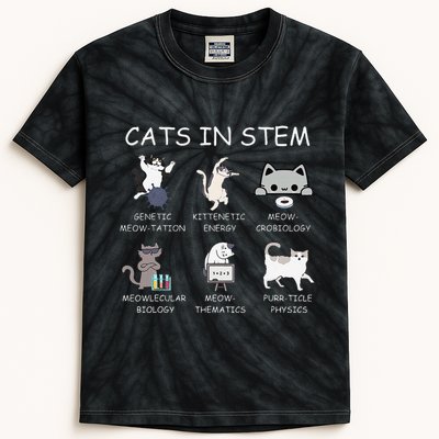 Funny Science Meme Cats In Stem Scientist Nerd Cat Lover Kids Tie-Dye T-Shirt