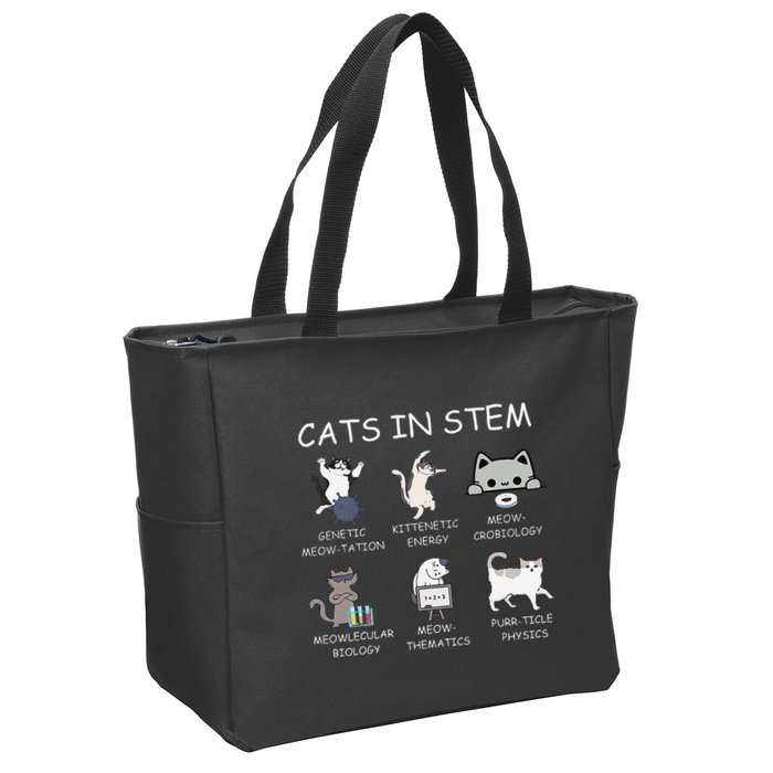 Funny Science Meme Cats In Stem Scientist Nerd Cat Lover Zip Tote Bag