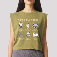 Funny Science Meme Cats In Stem Scientist Nerd Cat Lover Garment-Dyed Women's Muscle Tee