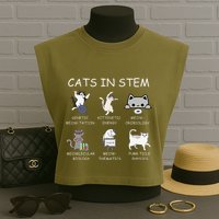 Funny Science Meme Cats In Stem Scientist Nerd Cat Lover Garment-Dyed Women's Muscle Tee