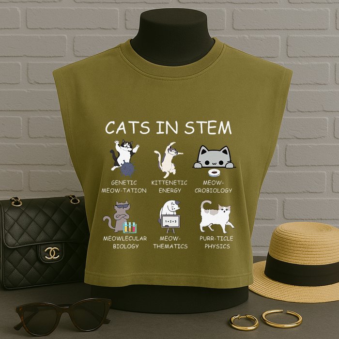 Funny Science Meme Cats In Stem Scientist Nerd Cat Lover Garment-Dyed Women's Muscle Tee