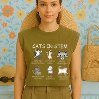 Funny Science Meme Cats In Stem Scientist Nerd Cat Lover Garment-Dyed Women's Muscle Tee
