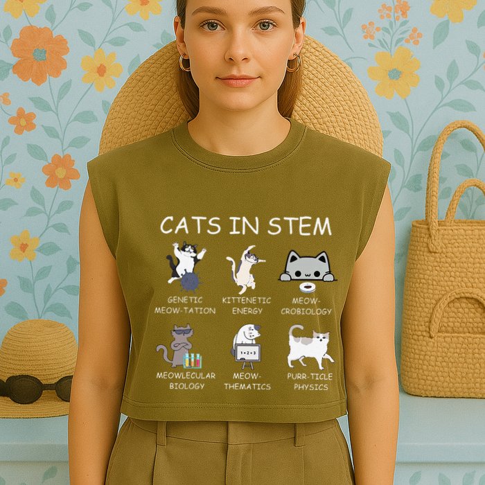 Funny Science Meme Cats In Stem Scientist Nerd Cat Lover Garment-Dyed Women's Muscle Tee