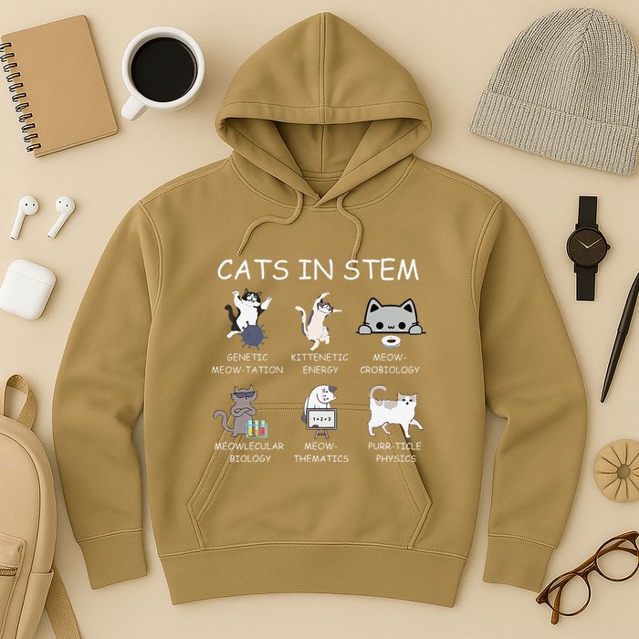 Funny Science Meme Cats In Stem Scientist Nerd Cat Lover Hoodie