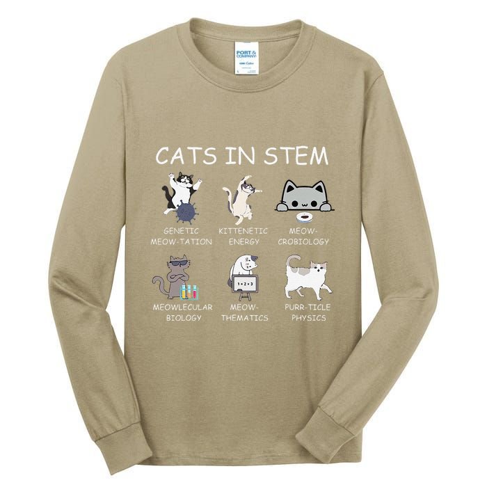 Funny Science Meme Cats In Stem Scientist Nerd Cat Lover Tall Long Sleeve T-Shirt
