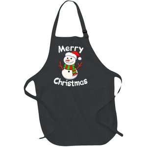 Funny Snowman Merry Christmas Full-Length Apron With Pockets