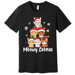 Funny Santa Meowy Catmas Cat Christmas Tree Xmas Premium T-Shirt