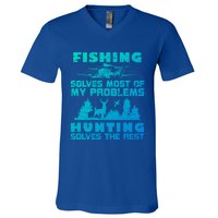 Fishing Solves Most Of My Problems Hunting The Rest Fishing Gift V-Neck T-Shirt