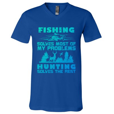 Fishing Solves Most Of My Problems Hunting The Rest Fishing Gift V-Neck T-Shirt