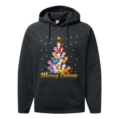 Funny Santa Meowy Catmas Cat Christmas Tree Xmas Performance Fleece Hoodie