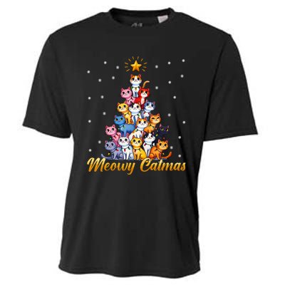 Funny Santa Meowy Catmas Cat Christmas Tree Xmas Cooling Performance Crew T-Shirt