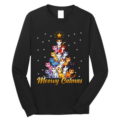 Funny Santa Meowy Catmas Cat Christmas Tree Xmas Long Sleeve Shirt