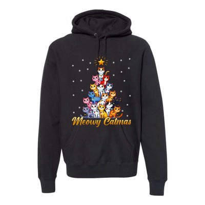 Funny Santa Meowy Catmas Cat Christmas Tree Xmas Premium Hoodie