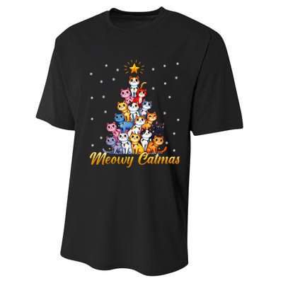 Funny Santa Meowy Catmas Cat Christmas Tree Xmas Performance Sprint T-Shirt