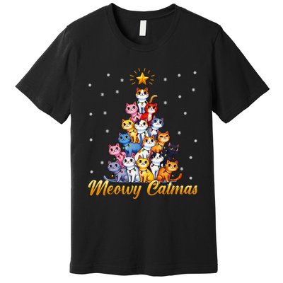 Funny Santa Meowy Catmas Cat Christmas Tree Xmas Premium T-Shirt