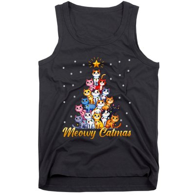 Funny Santa Meowy Catmas Cat Christmas Tree Xmas Tank Top