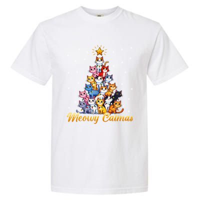 Funny Santa Meowy Catmas Cat Christmas Tree Xmas Garment-Dyed Heavyweight T-Shirt