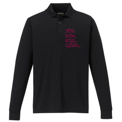 Funny Sayings Meaningful Gift Cute Gift Wife Mom Boss Queen Meaningful Gift Performance Long Sleeve Polo