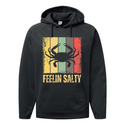 Feelin Salty Maryland Crab Retro Vintage Performance Fleece Hoodie