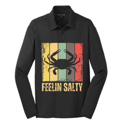 Feelin Salty Maryland Crab Retro Vintage Silk Touch Performance Long Sleeve Polo