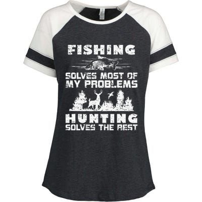 Fishing Solves Most Of My Problems Hunting The Rest Fishing Enza Ladies Jersey Colorblock Tee