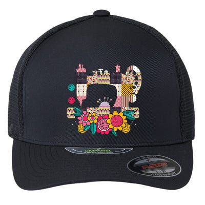 Floral Sewing Machine Flower Seamstress Sewing Machine Flexfit Unipanel Trucker Cap