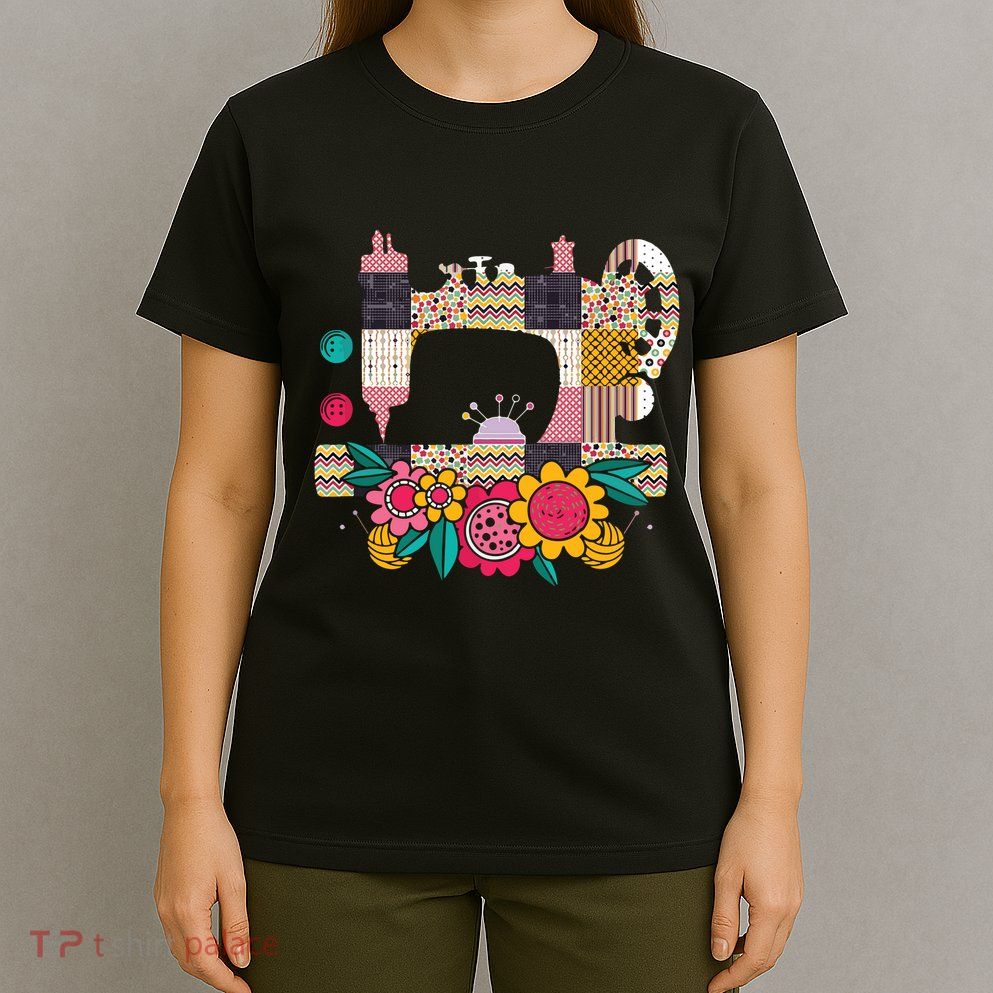 Floral Sewing Machine Flower Seamstress Sewing Machine T-Shirt