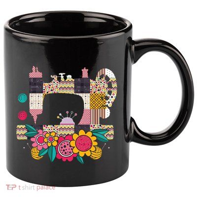 Floral Sewing Machine Flower Seamstress Sewing Machine 11oz C Handle Ceramic Mug