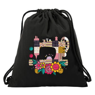 Floral Sewing Machine Flower Seamstress Sewing Machine Drawstring Bag