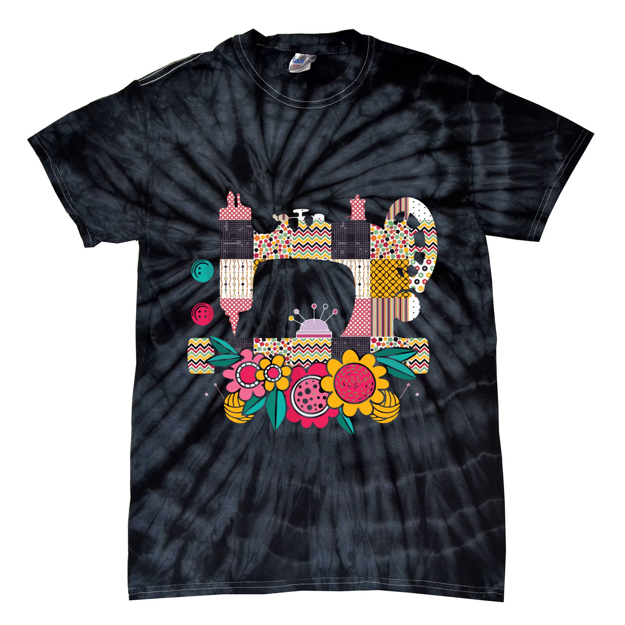 Floral Sewing Machine Flower Seamstress Sewing Machine Tie-Dye T-Shirt