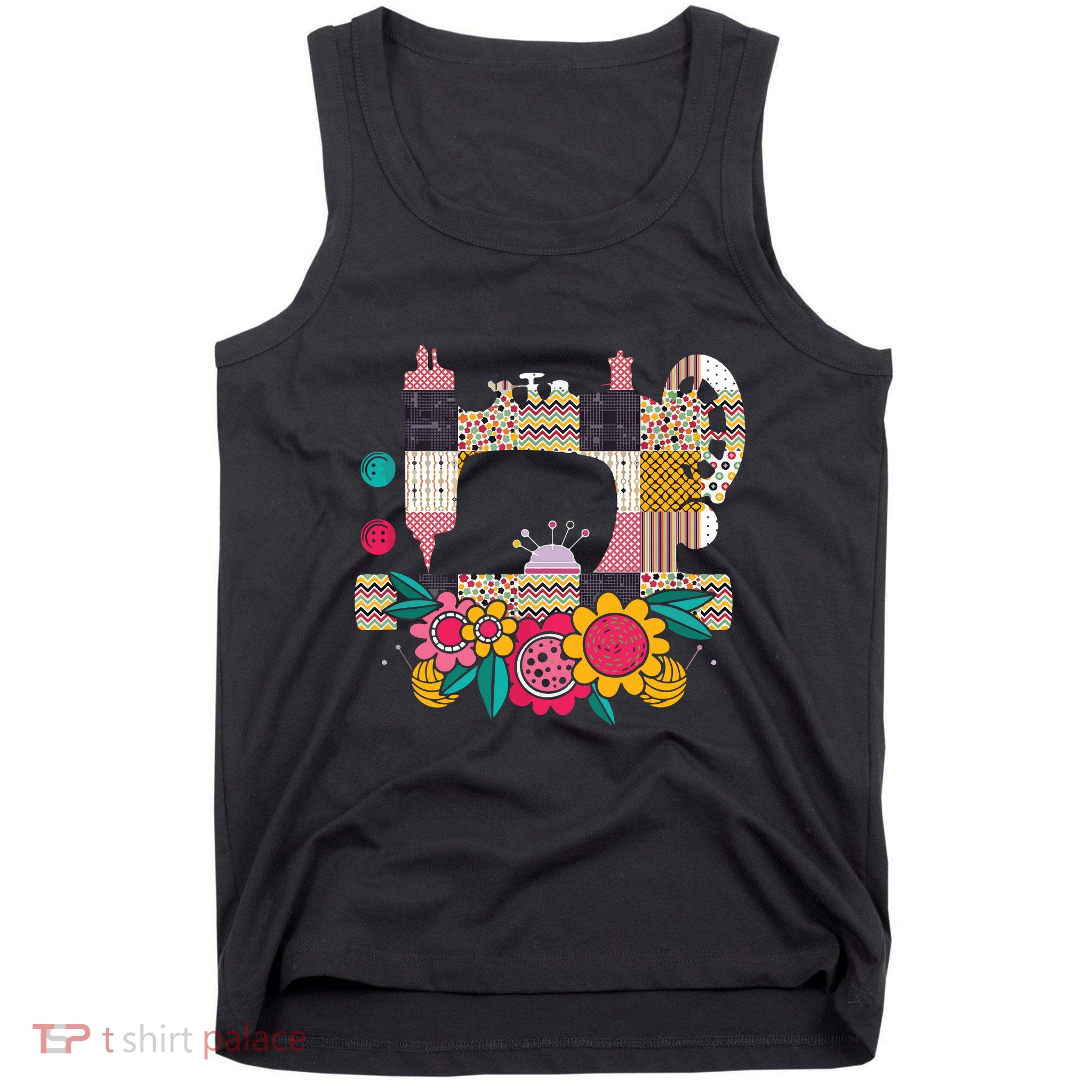 Floral Sewing Machine Flower Seamstress Sewing Machine Tank Top