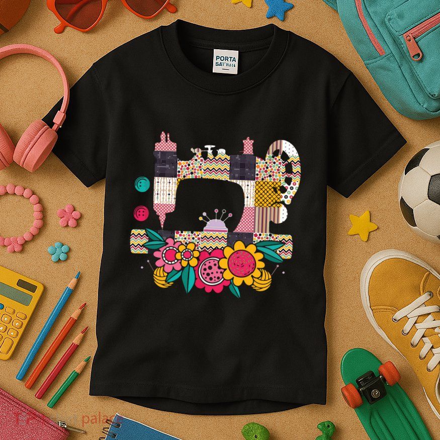 Floral Sewing Machine Flower Seamstress Sewing Machine Kids T-Shirt