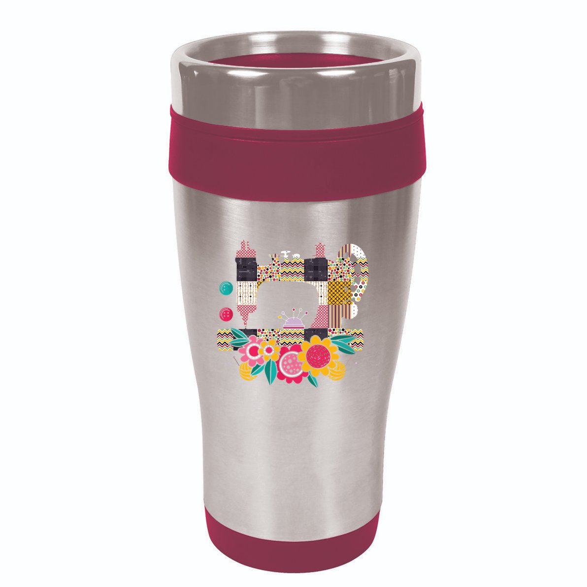 Floral Sewing Machine Flower Seamstress Sewing Machine 16oz Travel Tumbler