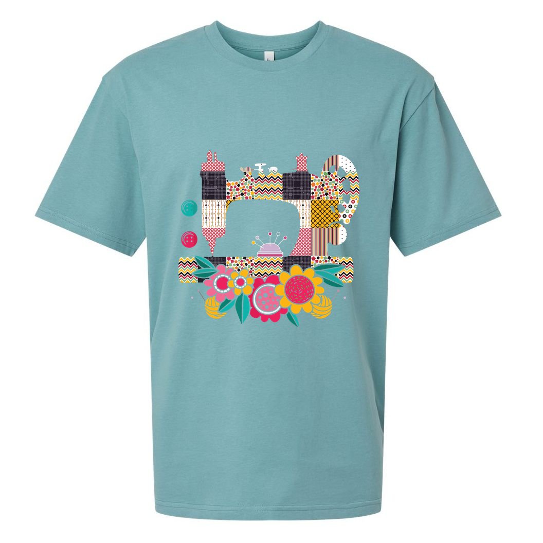 Floral Sewing Machine Flower Seamstress Sewing Machine Sueded Cloud Jersey T-Shirt