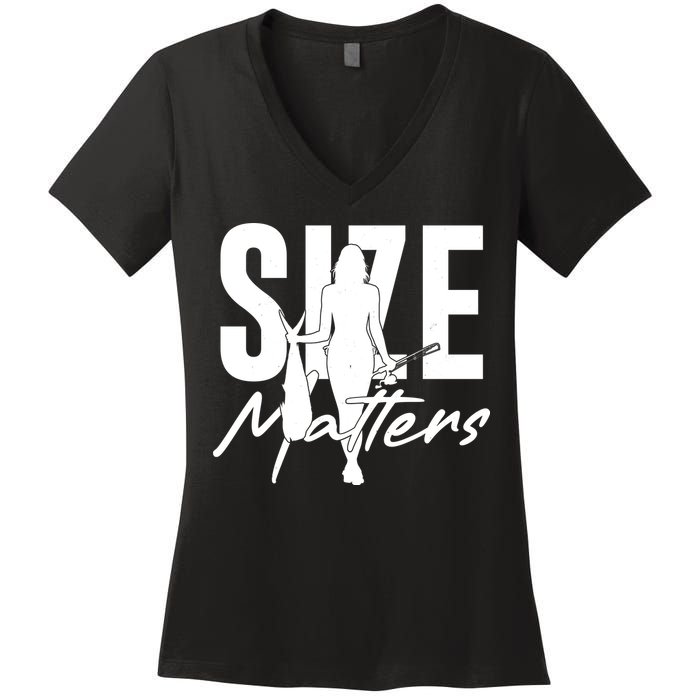 Funny Size Matters Sexy Woman Fisher Fisherman Women's V-Neck T-Shirt