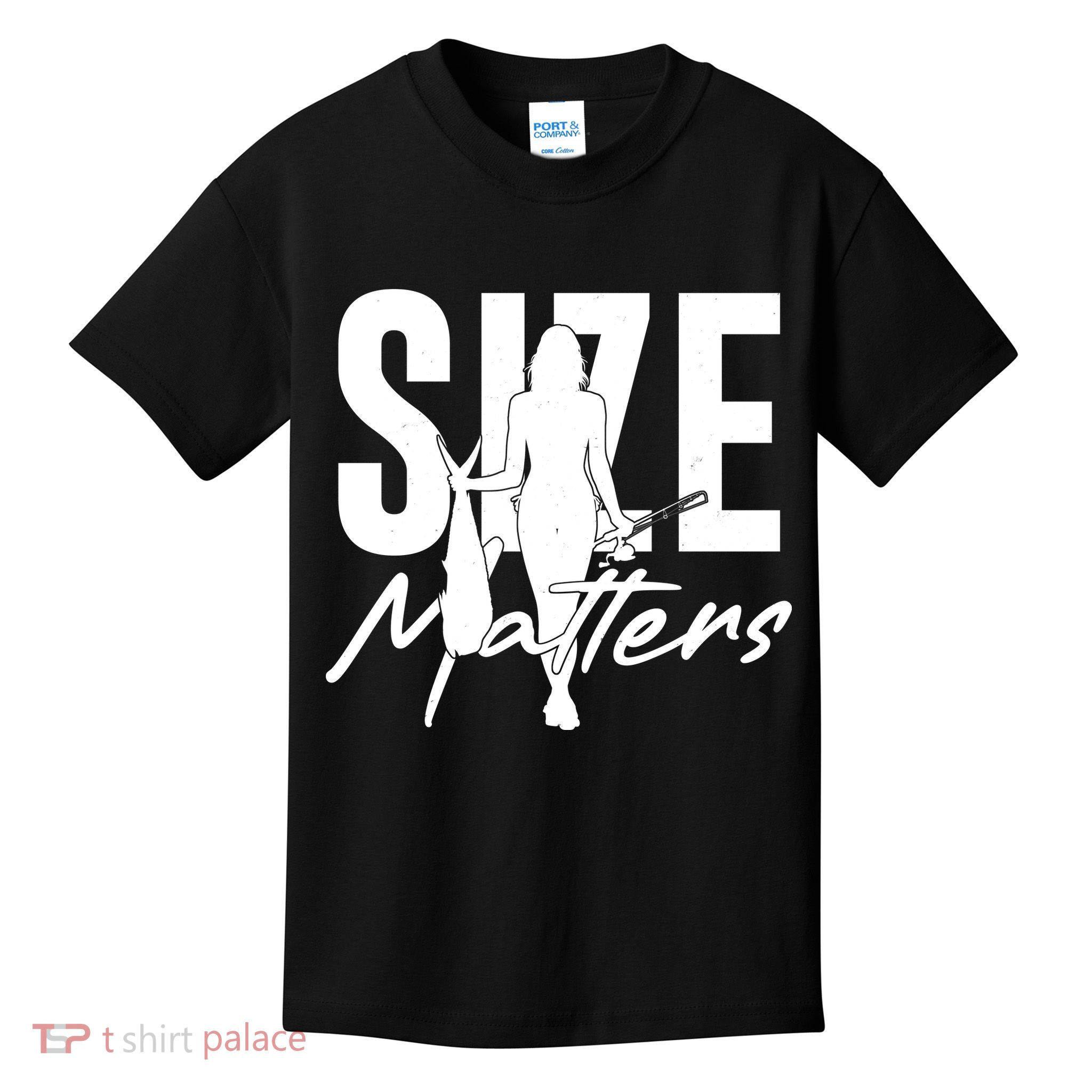 Funny Size Matters Sexy Woman Fisher Fisherman Kids T-Shirt