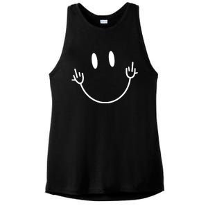 Funny Smiley Middle Finger Smile Face Ladies PosiCharge Tri-Blend Wicking Tank