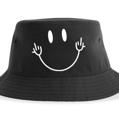 Funny Smiley Middle Finger Smile Face Sustainable Bucket Hat